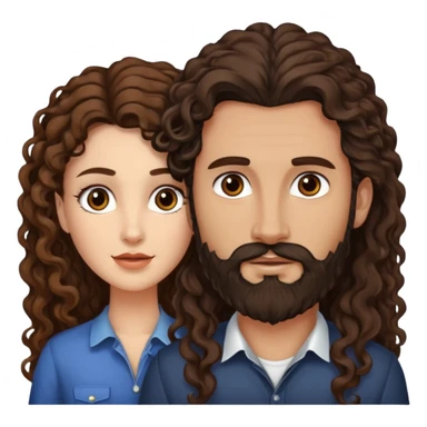 pareja de Mujer morena rizada cabello largo castaño ojos oscuros y hombre piel blanca con caballo oscuro con barba y ojos marrones sticker