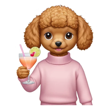Toy poodle, ginger/brown wearing a cream pink jumper, with a cocktail by the beach ￼ sticker