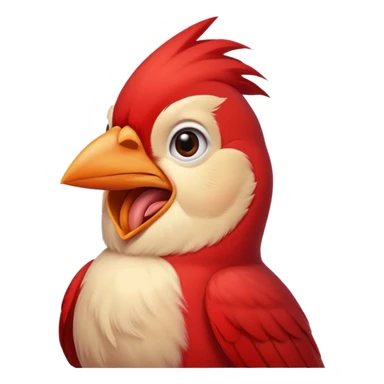 Male Cardinal (bright red)

"Laughing male cardinal bird, eyes closed, beak open wide, joyful expression, feathers slightly puffed, cartoon emoji style. sticker