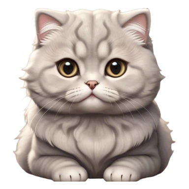 Cinematic Adorable Fluffy Grey Scottish Fold Cat Portrait Emoji, Head tilted cutely with big, sparkling eyes and adorable folded ears, soft grey fur with darker points on the ears, face, and paws, Simplified yet irresistibly adorable features, highly detailed, glowing with a soft, warm glow, high shine, affectionate and playful, stylized with a touch of whimsy, bright and endearing, soft glowing outline, capturing the essence of a curious and loving kitten with the signature charm of a Scottish Fold's unique folded ears, so cute it feels like it could leap out of the screen and snuggle up for a cuddle! sticker