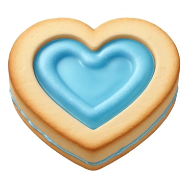 Realistic shortbread cookie in the shape of a heart with light blue jelly middle filling and sprinkled powder sugar on top. sticker