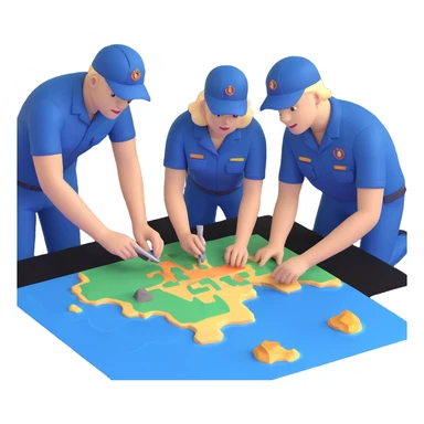 Team of marine geologists examining 3D maps of underwater terrain created from sonar data sticker