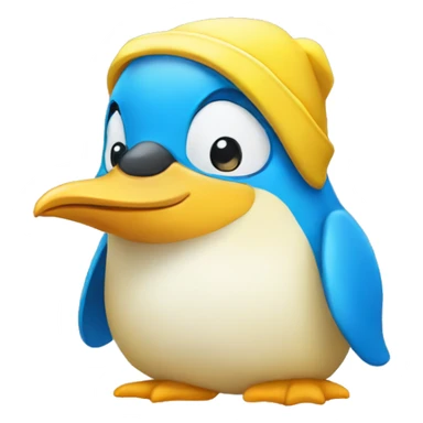 yellow penguin with blue t shirt and hat sticker
