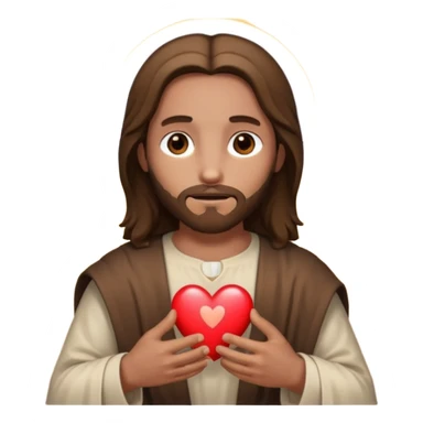 jesus holding a glowing heart emoji. make his eyes brown, and make him look safe. sticker