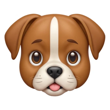 A 3D emoji of a cute Boxer dog in Apple style. The dog has a short snout, floppy ears, big round eyes, and a friendly expression. Smooth, glossy, minimal Apple-style rendering, isolated on a white background.





 sticker