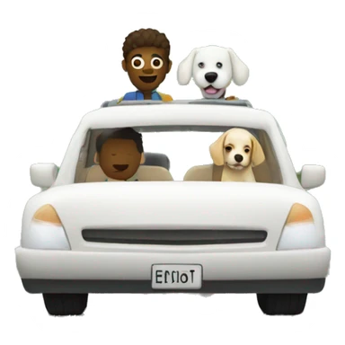 Road trip with two people and white dog in car sticker