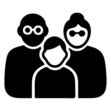 family icon with grandparents and child, solid black silhouette, bold and easily recognizable sticker
