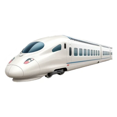 A 3D cartoon sleek white bullet train on tracks, high-speed motion blur, clean lighting, Memoji-style realism. sticker