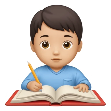 3D 风格的 notebook icon，有 baby boy，中国孩子，和之前女孩的风格一致 sticker