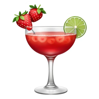 A Vibrant Red Cocktail In Margarita Glass Garnished With Fresh Strawberries Against sticker