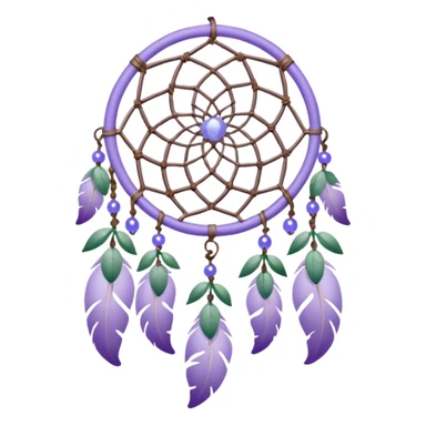 Lavender lilac pastel purple dreamcatcher-suncatcher with lavender flowers and lilac flowers attached, blue beads, and white beads, green leaves sticker