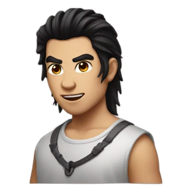 Boy with black hair mullet hairstyle, and demon horns sticker