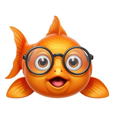 A goldfish with a silly facial expression wearing round eyeglasses perched on its face, comical look sticker