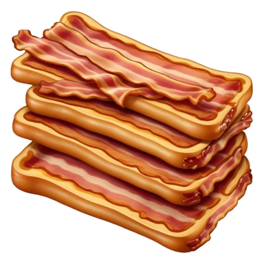 Cinematic crispy sizzling bacon, slightly curled, golden-brown with a perfect crunch, glistening with rich flavor, deep warm tones, served on a breakfast plate, comforting and indulgent. sticker