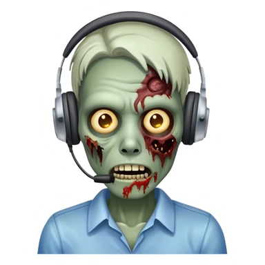 zombie customer service representative with headset and rotting face sticker