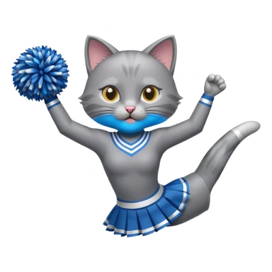 A sleek grey cat cheerleader twirling pom-poms with confident energy. sticker