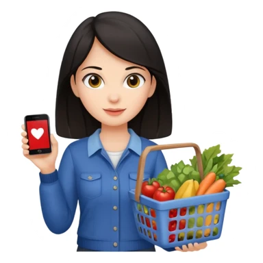 dark haired lady grocery shopping sticker