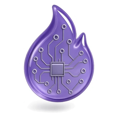 purple flame with metallic circuit patterns, glossy finish sticker