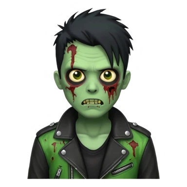 Hombre zombie de piel verde con chaqueta de cuero punk, pelo negro sticker