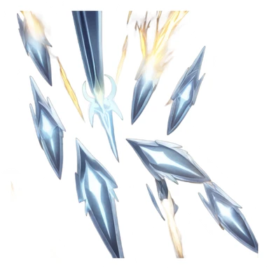 Several glowing, razor-sharp blades of light flying through the air in quick succession, slicing through enemies with trails of light left behind. sticker
