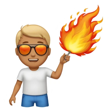 Comic emoji of man trying to fan himself because it's sunny then suddenly his butt is on fire but then it got bigger and then goes to the ocean but makes the fire bigger sticker