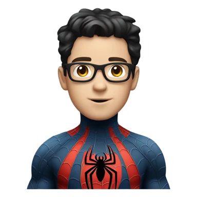A white boy with black hair wearing Spider-Man  sticker