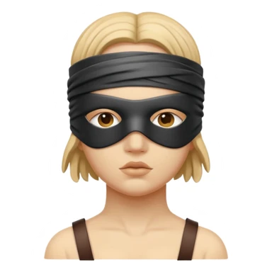 Statue-like figure blindfolded with leather straps, devotion and submission sticker