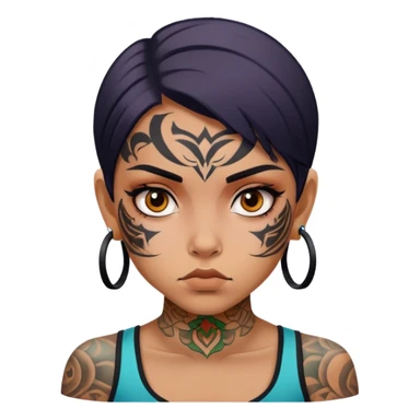 girl with bold face tattoos, serious expression sticker