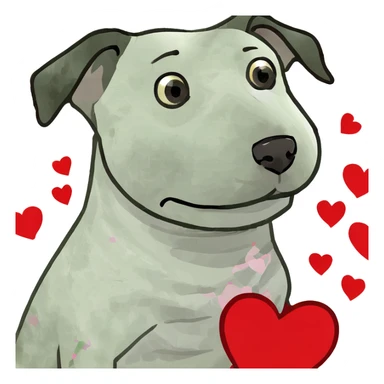 Dog surrounded by hearts sticker