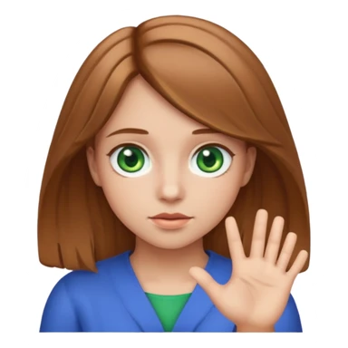 girl shrug emoji with light brown hair and green eyes with a blue ring around the iris sticker