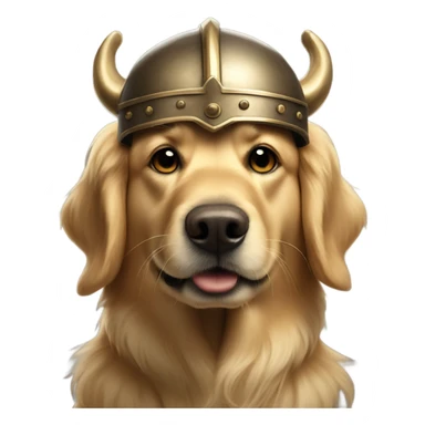 Golden retriever in dark Viking helmet with horns sticker