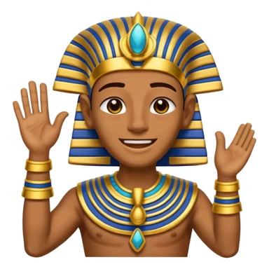 Discord emoji for "RA Silkroad", Ancient Egyptian theme, funny Pharaoh clapping hands laughing, cartoonish, colorful, shiny gold, small and clear.
 sticker