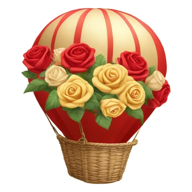 red hot air balloon and beige basket with roses sticker