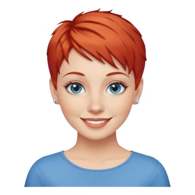 27 year old white woman, red hair, pixie cut, blue eyes sticker