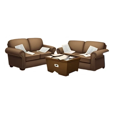 dirty living room with papers and trash sticker