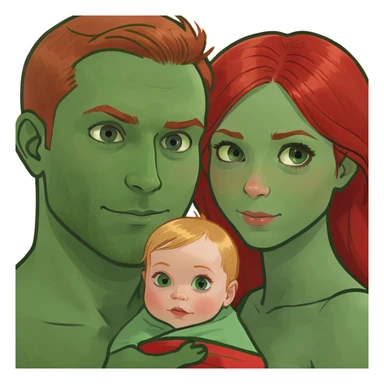 Family of four. Father blue eyes light hair. Mother brown emeyes with blond me hair. 4 year old redhead with green eyes. Newborn baby girl with red hair green eyes sticker