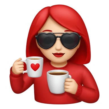 make me an heart emoji which as an sunglass on bt no face and holds a coffee mug, the heart should be read an the whole emoji should look like the whats app or apple emoji, in this style sticker