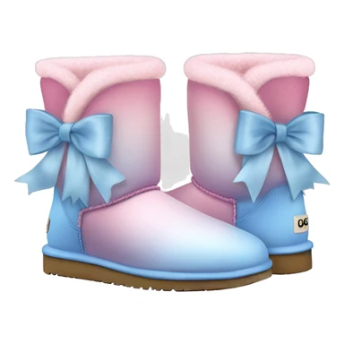 Realistic pair of pastel pink to pastel blue ombre fur Ugg boots with silk ribbon bows. sticker
