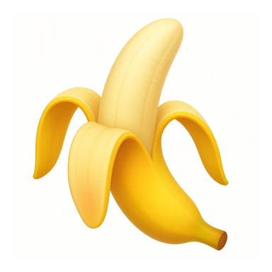 Make a banana emoji exactly like the reference image, in iOS emoji style. Peeled banana, realistic shape, bright yellow, smooth and shiny. Add a slight blush to the peel. The style should resemble the iOS emoji style. sticker