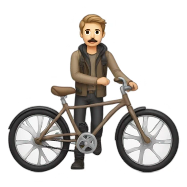 young Man with moustache on a bike,light brown hair sticker