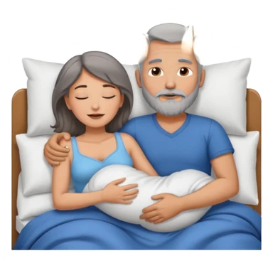 Man with grey hair and beard,beautiful brunette woman sleeping in bed together in the spooning position  sticker