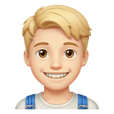 smiling boy looking at viewer with braces sticker