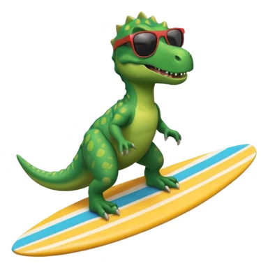 dinosaur riding a surfboard with sunglasses sticker