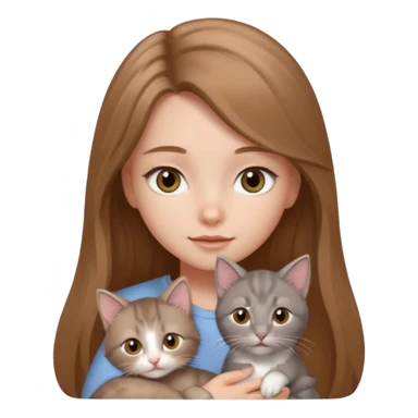 a light brown long hair with grey eyes girl and grey kitten sticker