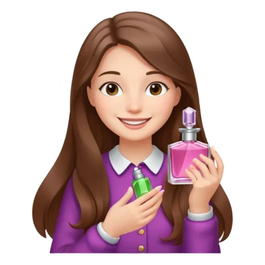 half body pretty long hair girl holding parfume with smile sticker