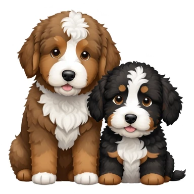 2 dogs: one light brown u, one Bernedoodle all black with white eyebrows some white markings, no brown coloring. Both same size. sticker