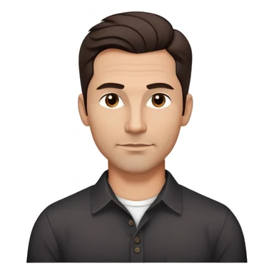 Youthful-looking athletic 40-year-old man with light brown skin, elongated face, defined jawline, attractive features, medium dark eyes, arched eyebrows, straight nose, confident expression, medium wavy dark hair with modern style, wearing a black buttoned-up shirt sticker