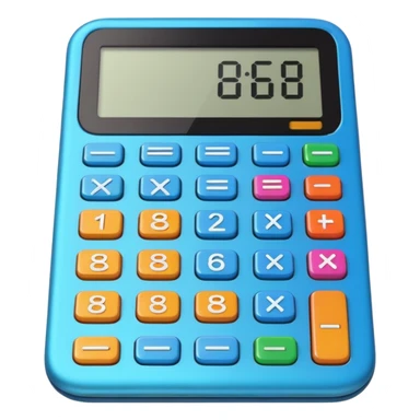3D iPhone style emoji of a calculator with numbers on display, symbolizing calculation, vibrant colors, isolated on white background, soft shadows, high detail, playful and cute. sticker