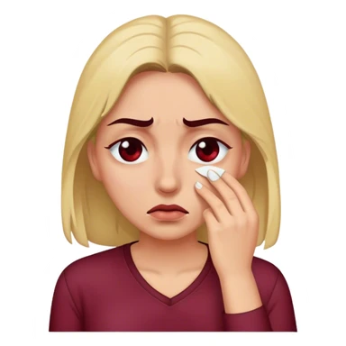 Woman in maroon shirt with a tear in her eye  sticker