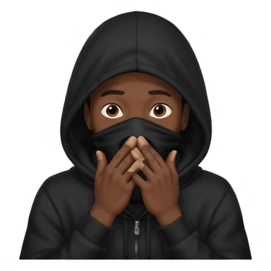 fait un homme noir avec une cagoule noir qui couvre sa tête, ses mains doivent être sur sa bouche comme si il se la cachait  sticker